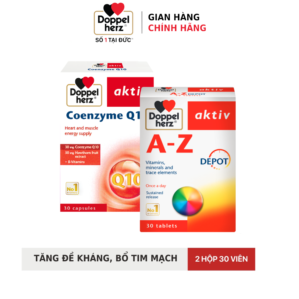 Bộ đôi bổ sung vitamin và khoáng chất tăng đề kháng và sức khỏe tim mạch Doppelherz A-Z Depot + Coenzyme Q10