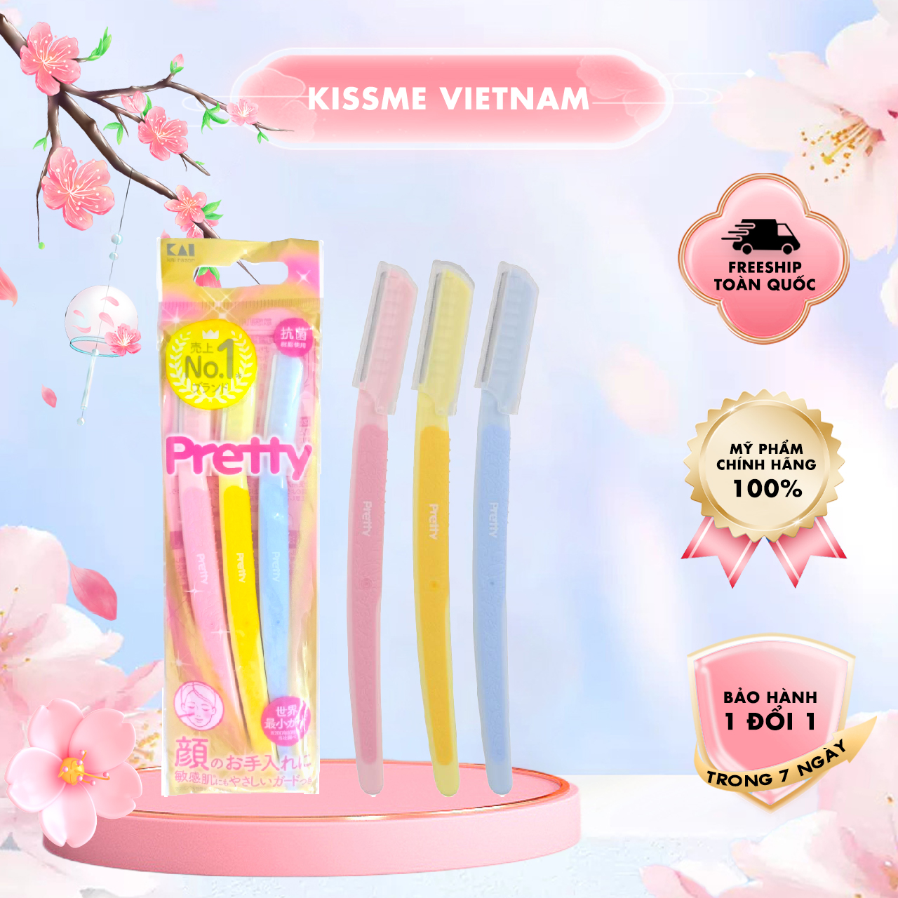 Dao Cạo Lông Mày Cán Dài Lưỡi Thép Không Gỉ Kai Pretty 00188