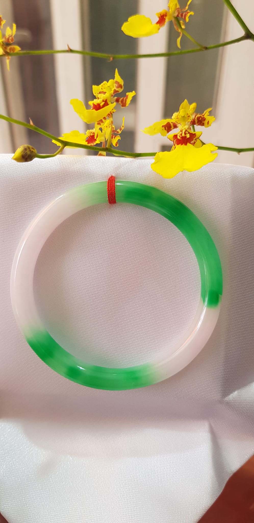 Vòng tay đá Cẩm Thạch mới TR Lý 51mm x cọng 6,2mm Màu Xanh lý 2 bên trắng đều đẹp Nữ 50kg - 53kg đeo lên xinh tay lắm luôn ạ món quà tặng ý nghĩa ạ