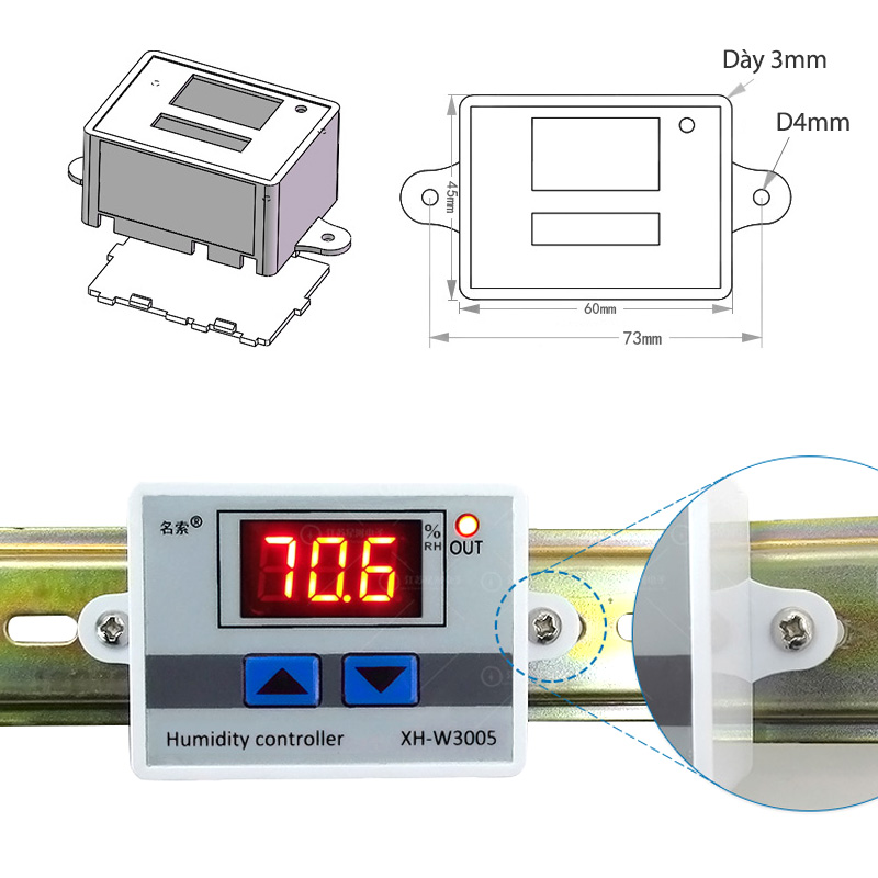 Công tắc cảm biến độ ẩm W3005-10A, loại 12V hoặc 220V tùy chọn, đầu cảm rời