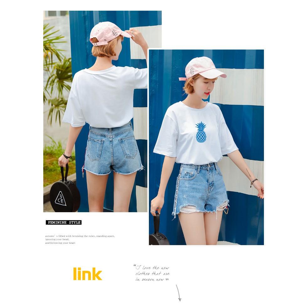 Áo tay lỡ DỨA đáng yêu trước ngực unisex