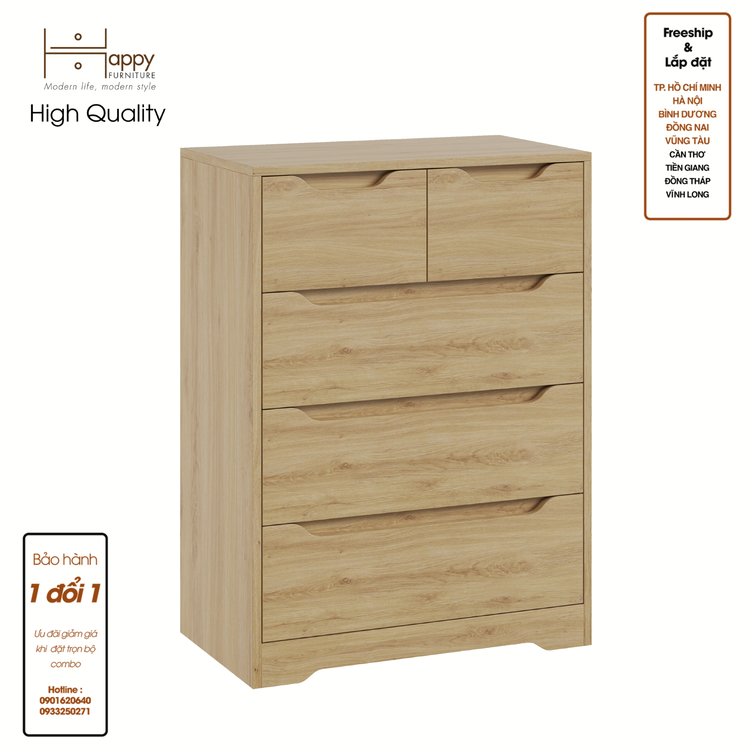 ALEE, Tủ đựng đồ 5 ngăn kéo , 70cm x 40cm x 94cm , THK_042