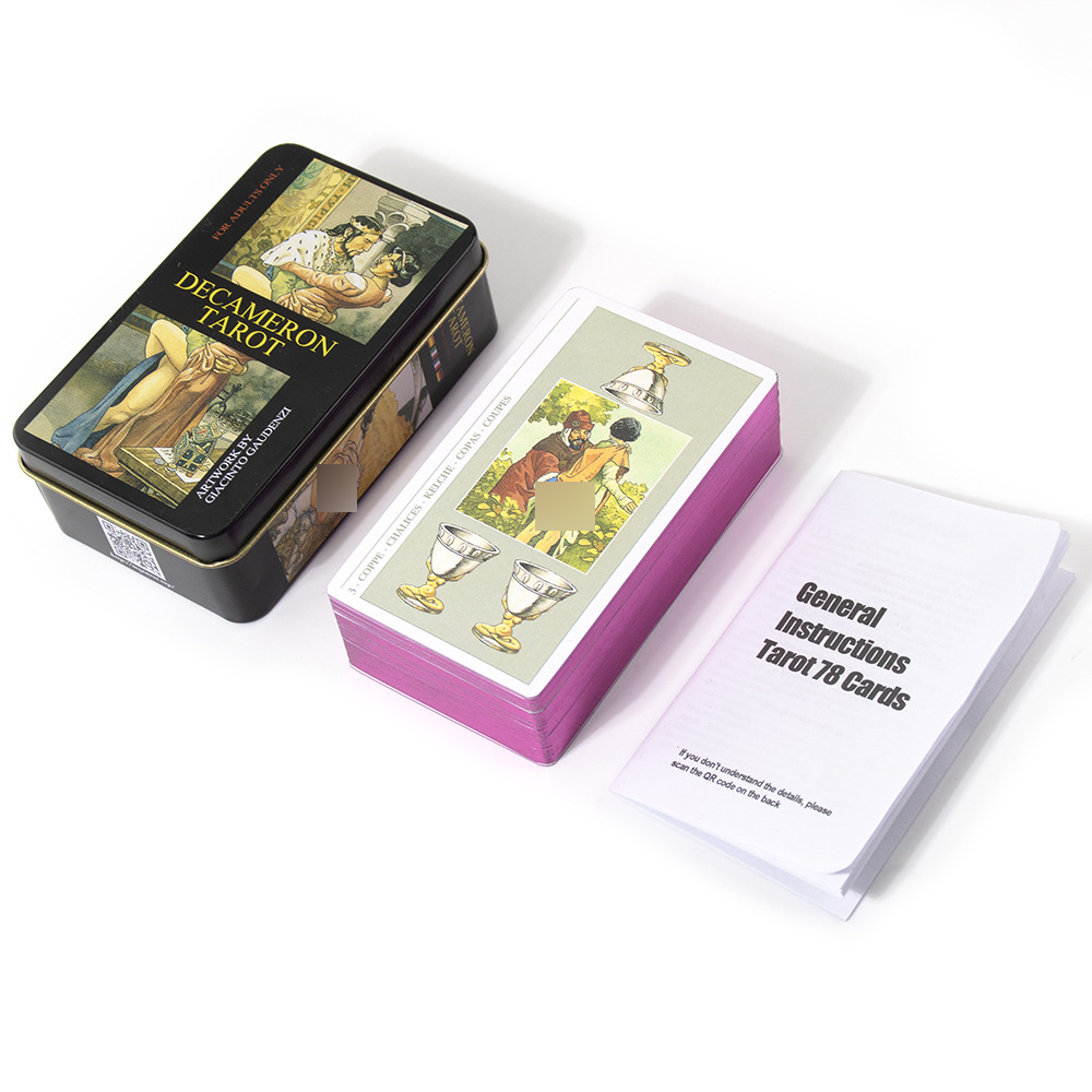 [Mạ Cạnh] Bộ Bài Decameron Tarot Hộp Thiếc Mạ Cạnh Hồng 78 Lá Tặng File Tiếng Anh Và Đá Thanh Tẩy