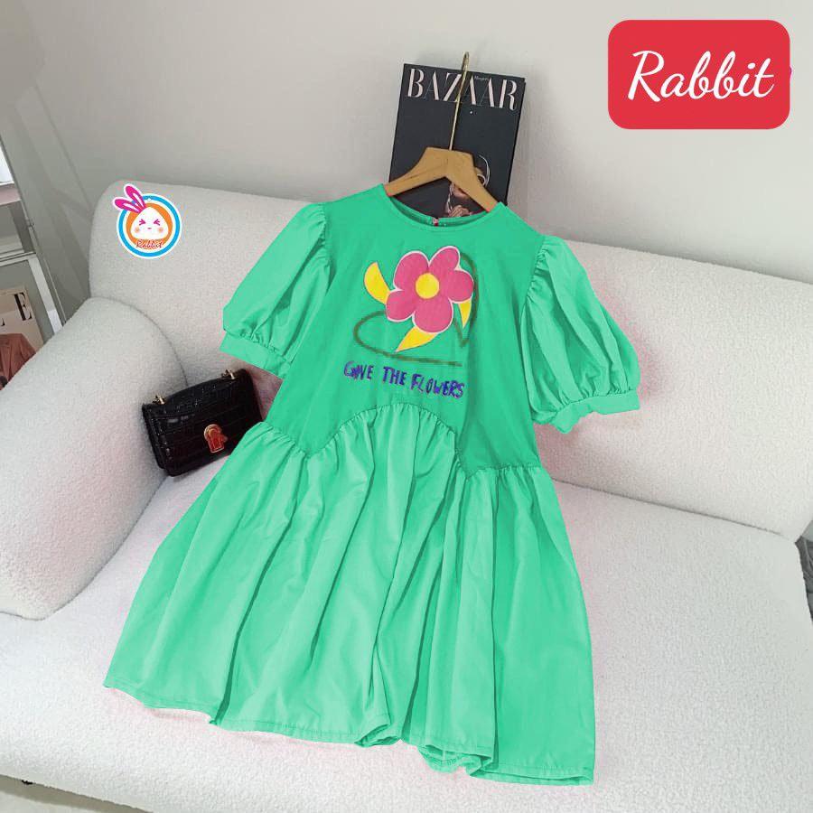 Đầm babydoll tay phồng phong cách Hàn Quốc cho bé gái hình hoa size 13-40kg chất cotton mềm mịn mát