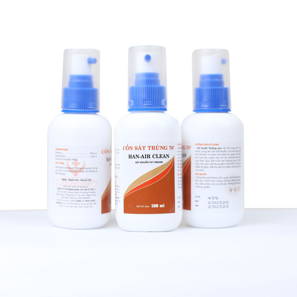 Combo 3 Chai Sát Khuẩn Tay Nhanh Han-Air Clean Cồn Sát Trùng 70° Chai Xịt 100 ml