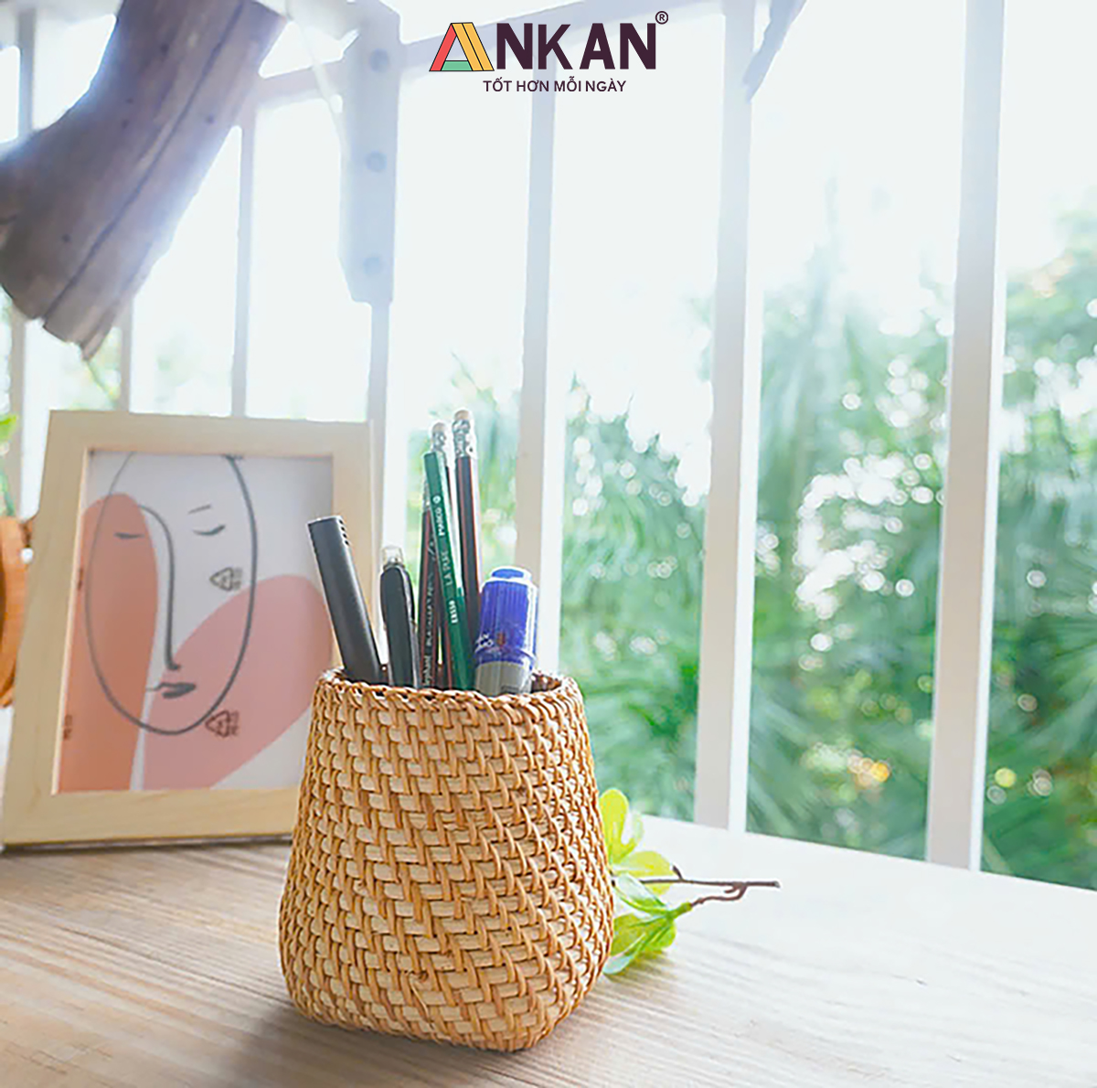 Cốc Mây Tre Đan Thủ Công Đa Năng - Đựng Bút, Cắm Hoa, Trang Trí Bàn Làm Việc - Phong Cách Vintage