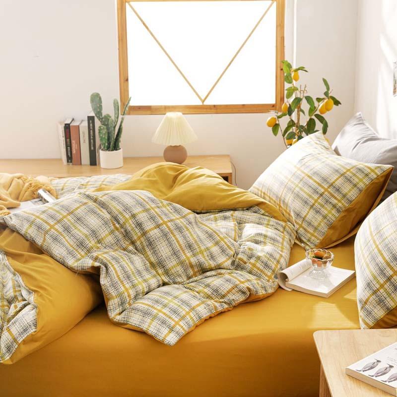Bộ chăn ga gối cotton tici kẻ LIDACO cao cấp