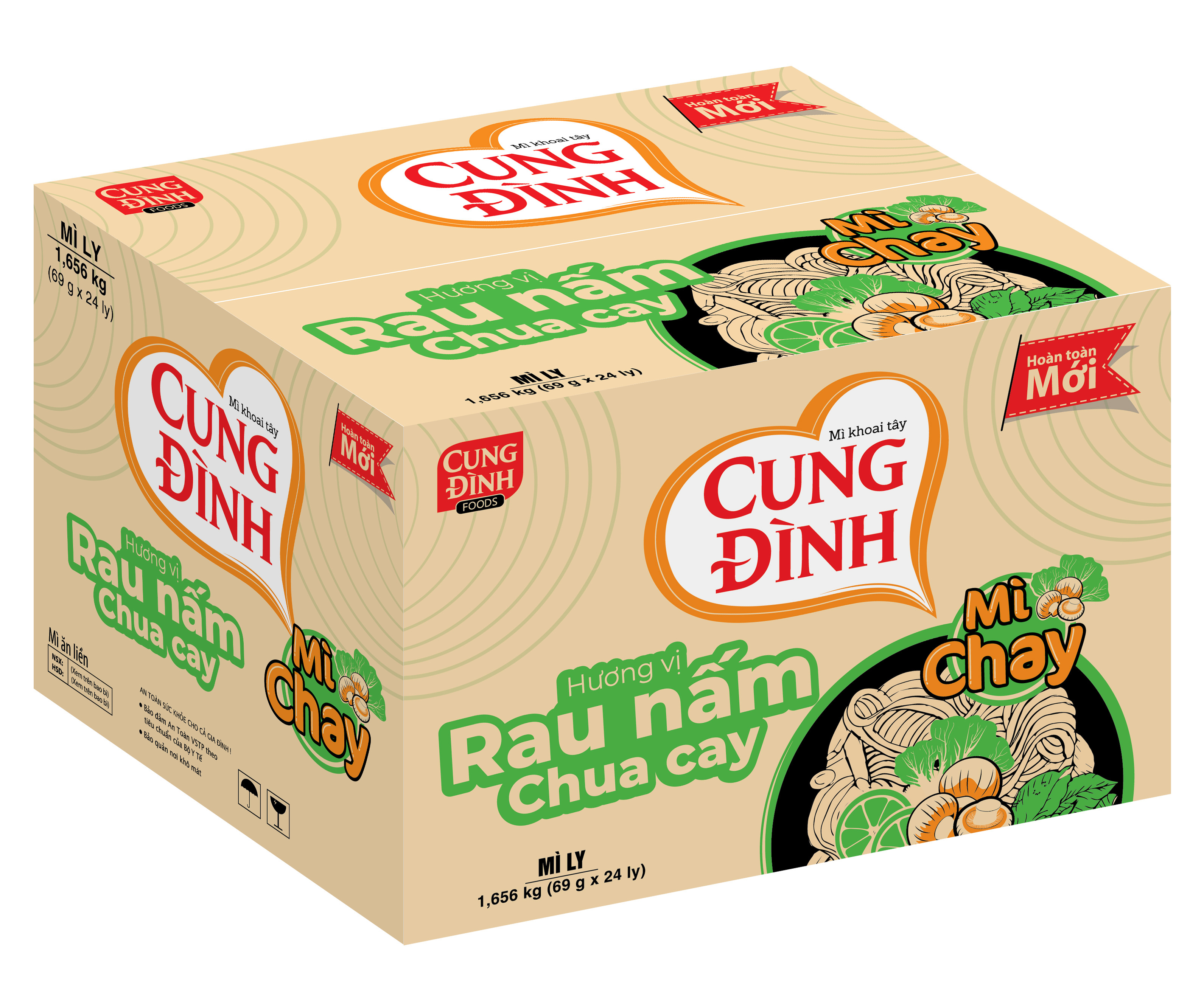 Thùng 24 Ly Mì Chay Cung Đình Rau Nấm Chua Cay