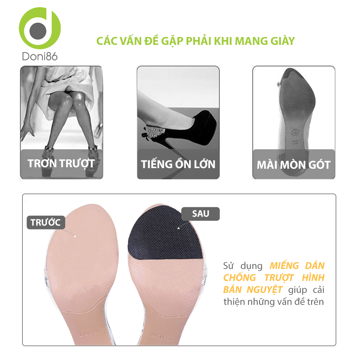 3 cặp miếng dán đế giày cao gót, giày tây công sở dùng cho nam và nữ - Doni - DOPK270