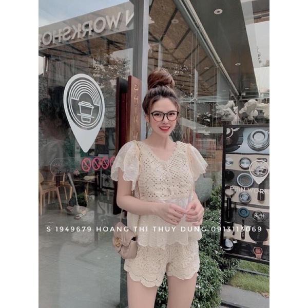 Set bộ đồ ren tiểu thư tay bồng kiểu peplum hàng QC