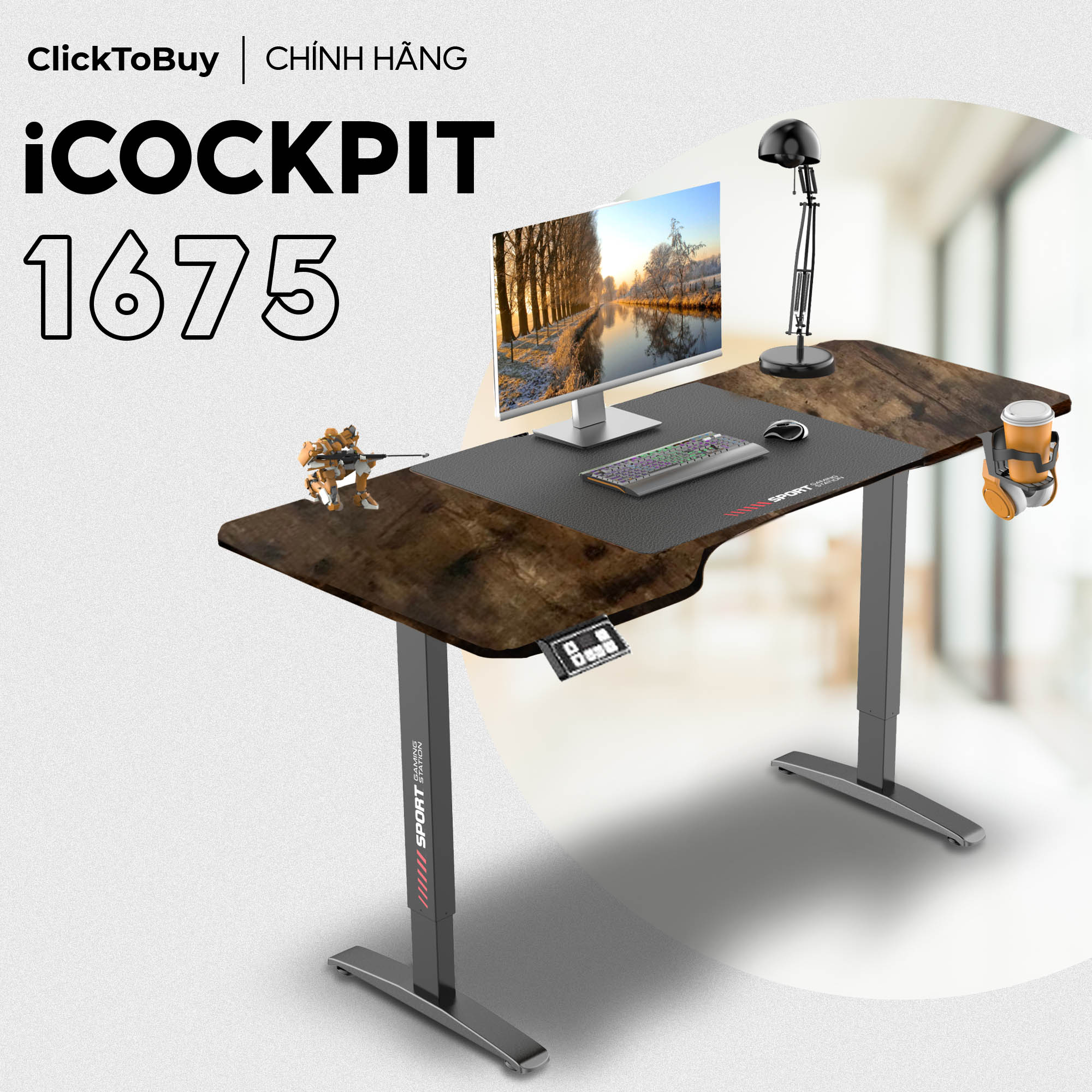 Bàn nâng hạ chiều cao 4 chân iCockpit 1880. Bàn tăng giảm 4 chân đầu tiên trên thị trường