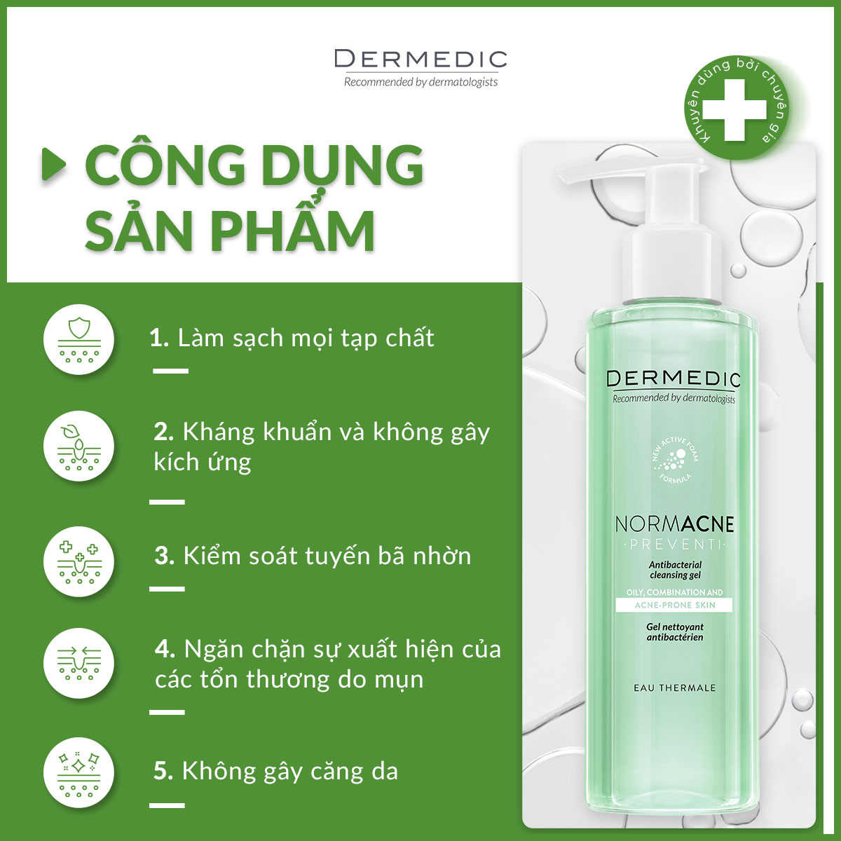 Sữa rửa mặt dạng gel hỗ trợ làm sạch dành cho da dầu da mụn Dermedic Normacne Antibacterial Cleansing Gel 500ml