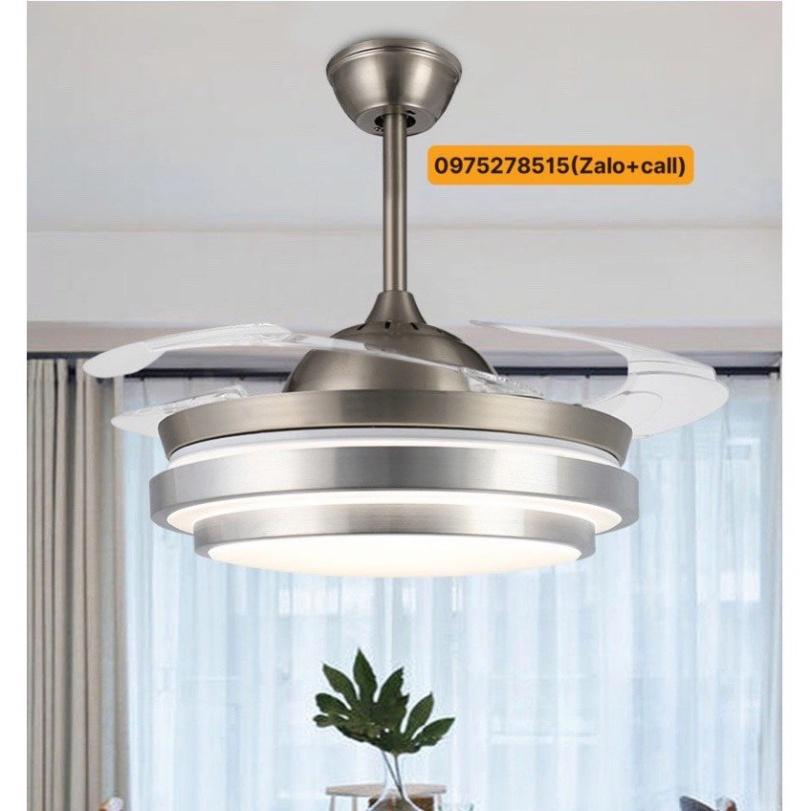Quạt Trần Cánh Cụp Cánh Xòe DC Lõi Đồng, Có 3 cơ chế đèn LED chiếu sáng Và 3 vận tốc Gió Có REMOTE