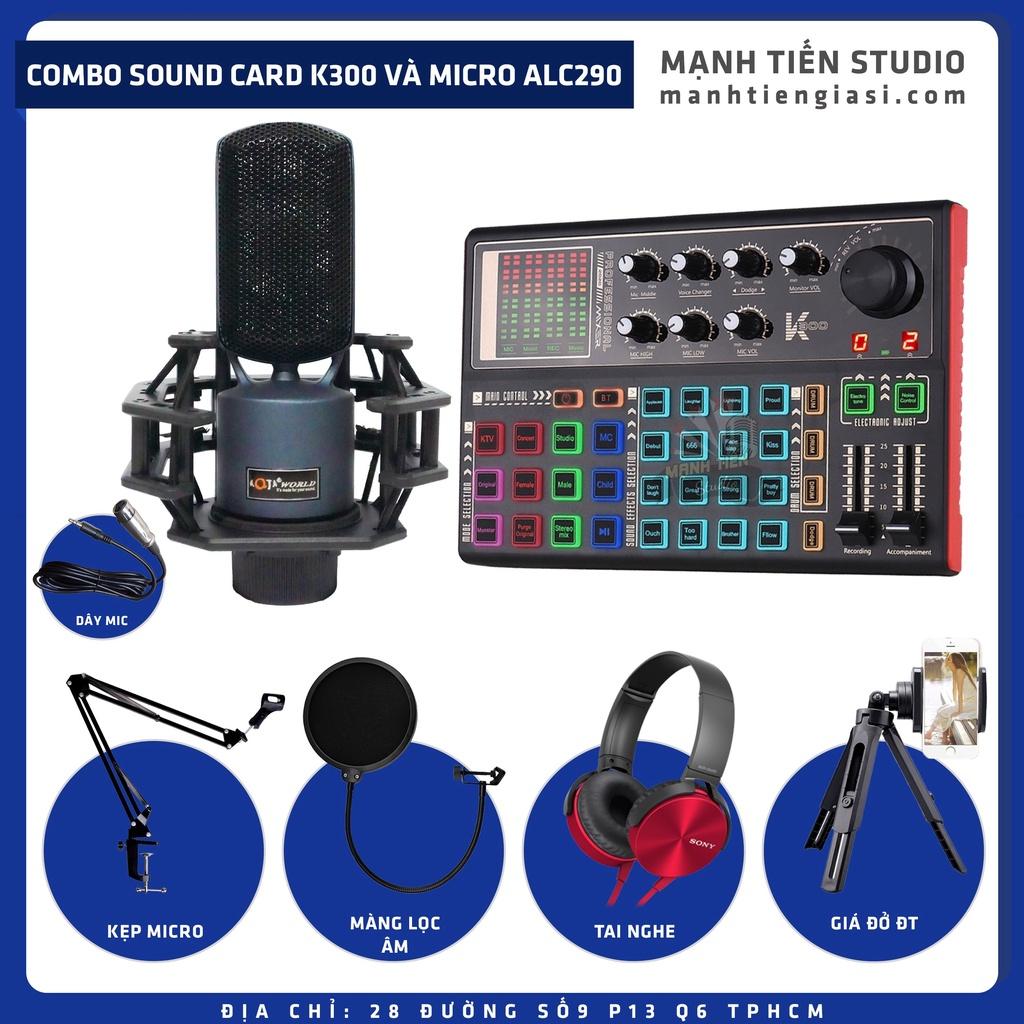 Trọn bộ combo thu âm livestream karaoke soundcard K300 micro ALC290 tặng full phụ kiện cao cấp bảo hành vàng 12 tháng