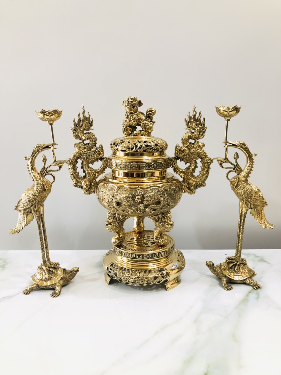 Bộ đỉnh đồng thờ cúng tam sự cao 40cm