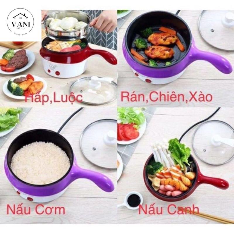 Nồi lẩu mini 2 tầng có khay hấp inox đa năng - Chảo lẩu điện mini ca nấu mì kèm vỉ hấp bánh bao