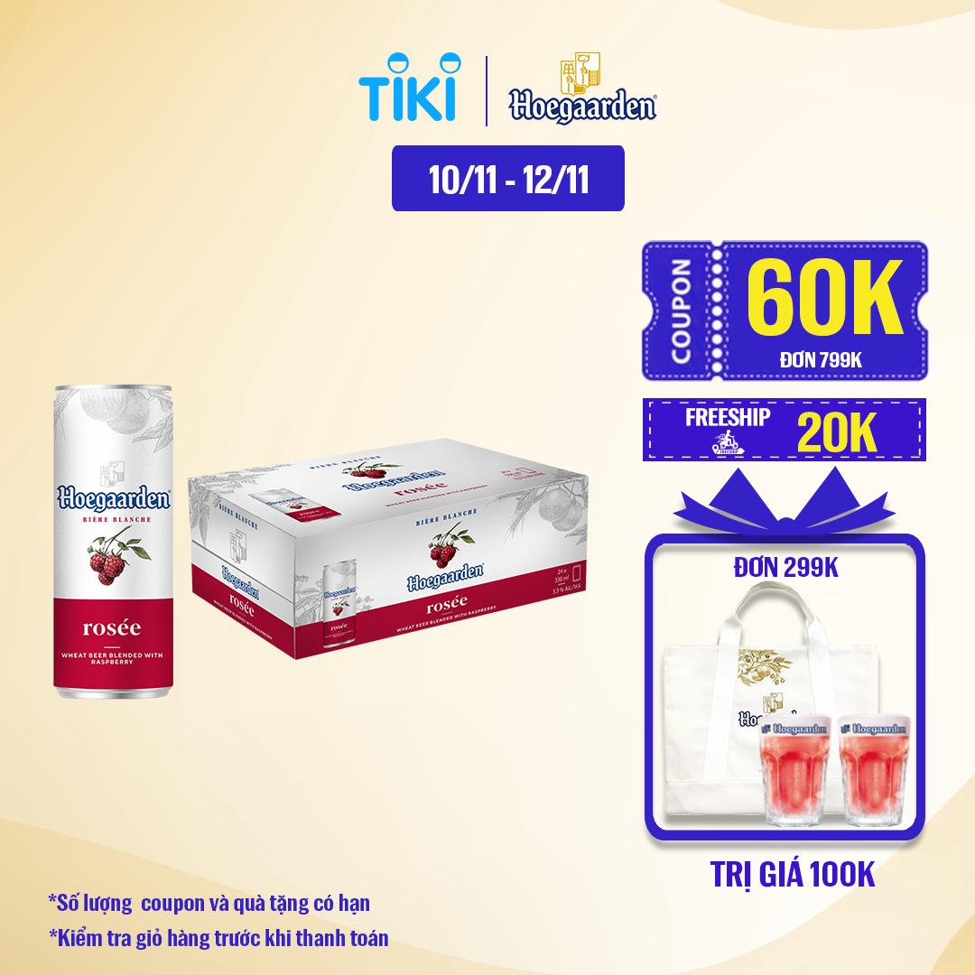 Thùng 24 lon bia Hoegaarden Rosee (330ml/lon)