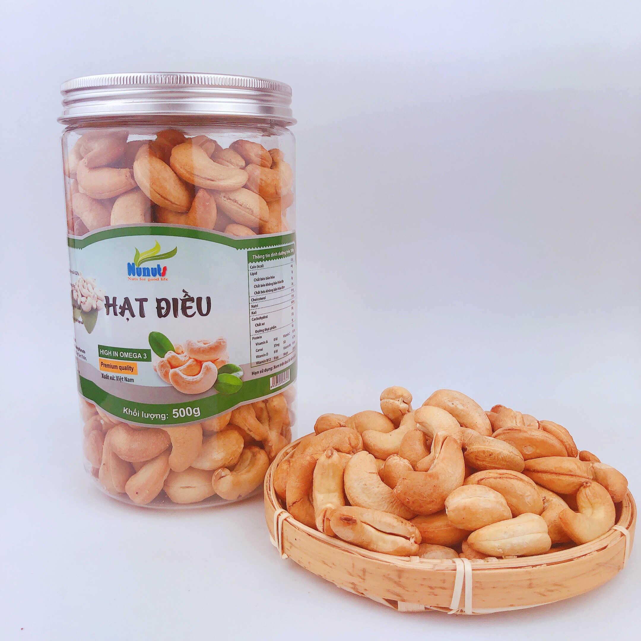 HẠT ĐIỀU ĐÃ TÁCH VỎ, SẤY GIÒN LOẠI NGUYÊN HẠT NUNUTS HỘP 500G