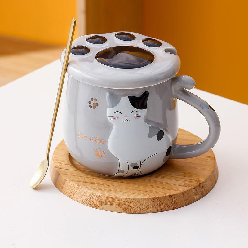 Món Quà Sinh Nhật Tốt Nhất Cốc Sáng Tạo Mèo Hoạt Hình Cốc Sứ Có Nắp Thìa Cốc Nước Bé Gái In Hàn Quốc Cốc Cà Phê