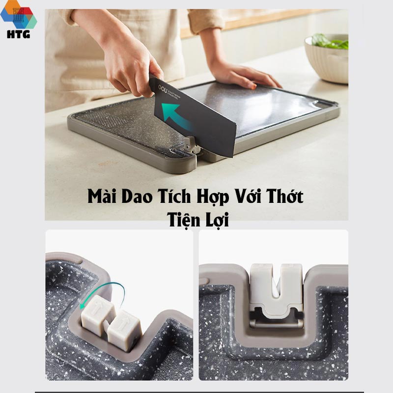 Thớt nhà bếp OOU 000031B kháng khuẩn, chống nấm mốc đa, rãnh thoát nước, mài dao, khổ lớn 40x28cm, hàng chính hãng