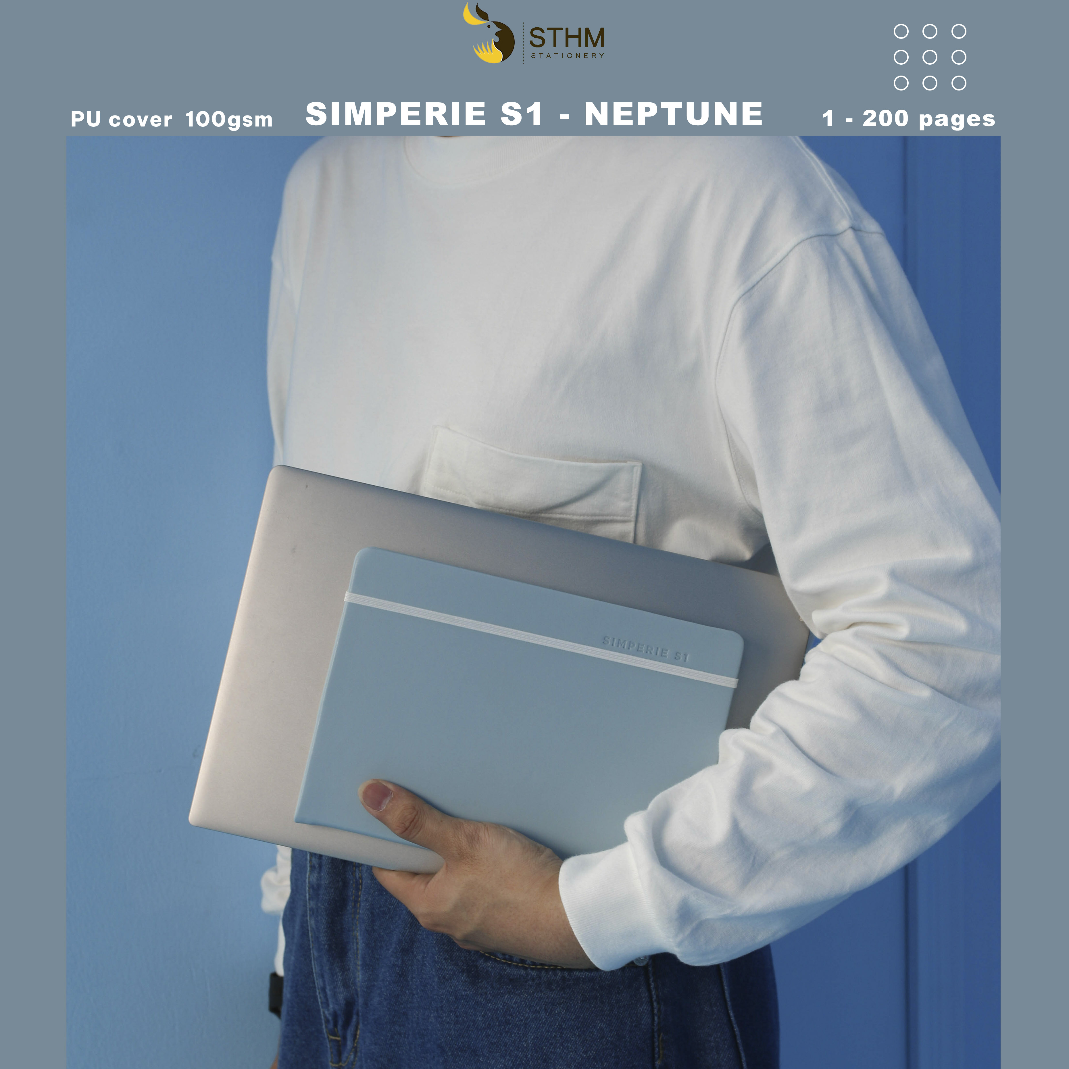 - SIMPERIE S1 - Neptune - Sổ tay bìa cứng da PU - 200 trang có đánh số