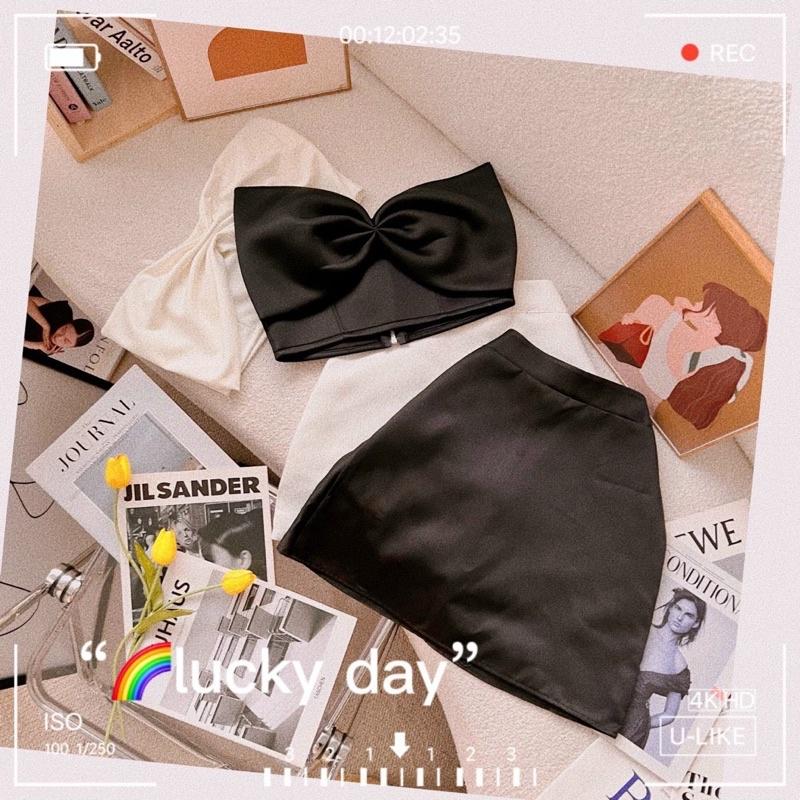 SET ÁO CROPTOP NƠ NGỰC KÈM CHÂN VÁY