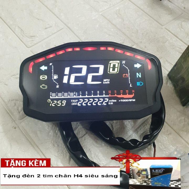 Đồng hồ điện tử dành cho xe DUCATI - màn hình LCD siêu chất - Tặng kèm đèn LED 2 tim chân H4 siêu sáng - A2098