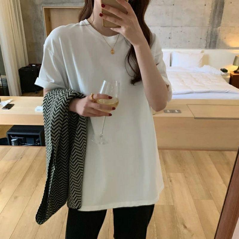 LàEM_Áo phông trắng trơn 100% cotton