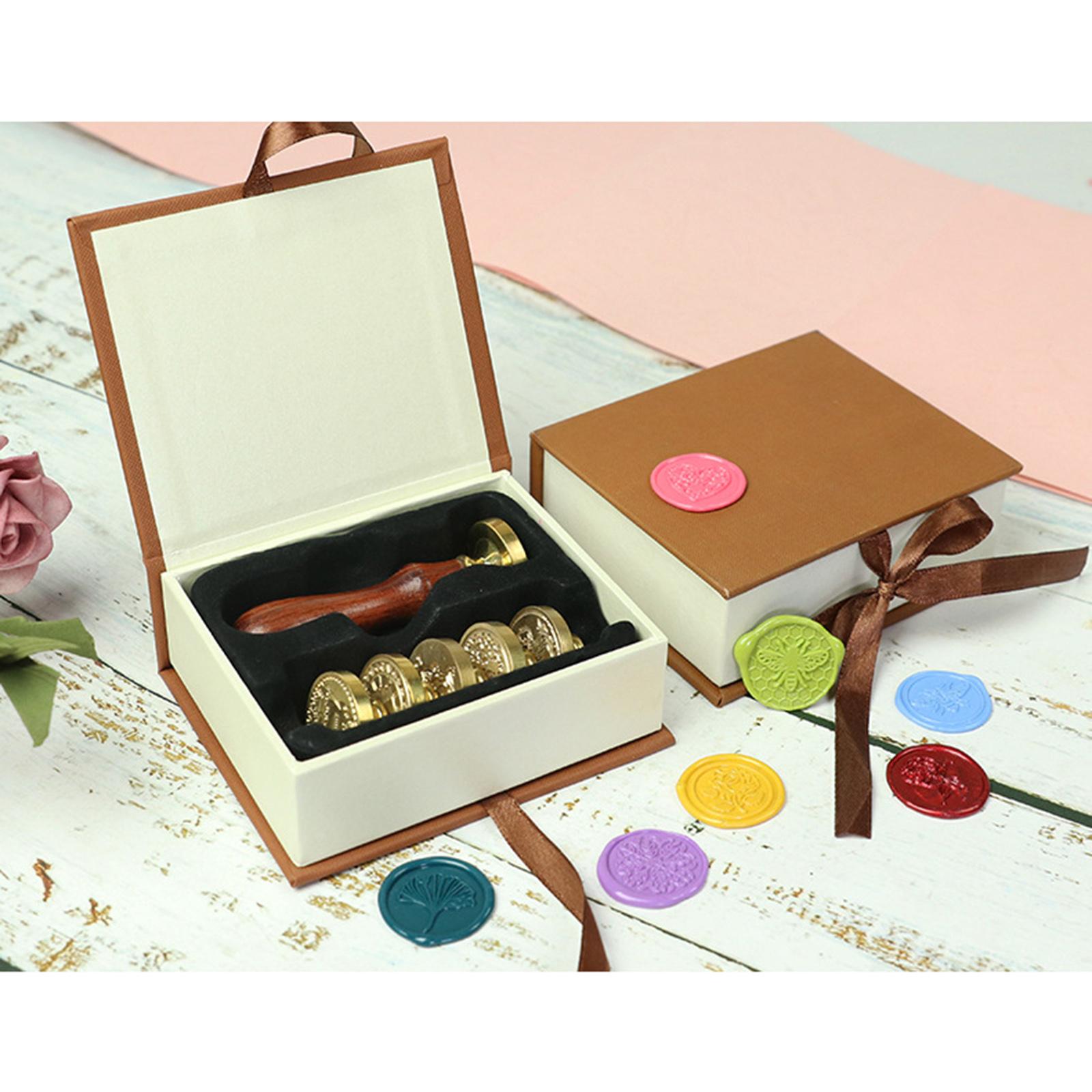 Retro Sealing Stamp Set, Wax Seal Stamp w/ Wooden Handle & Copper Head, for Wedding Invitations Card Decoration Gift