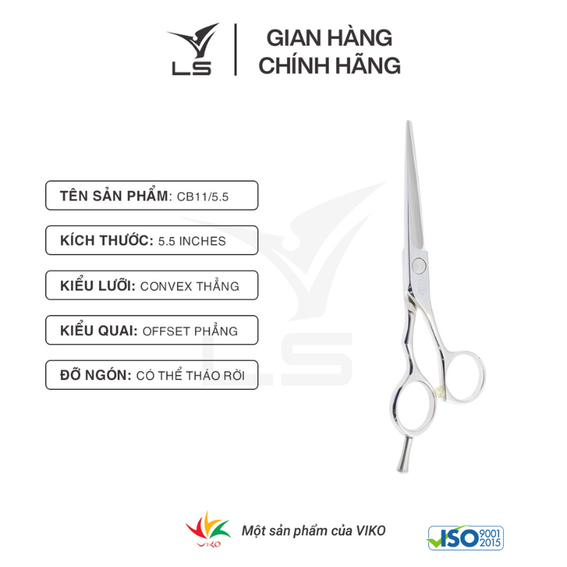 Kéo cắt tóc LS lưỡi thẳng quai offset phẳng đỡ ngón tháo rời CB11/5.5