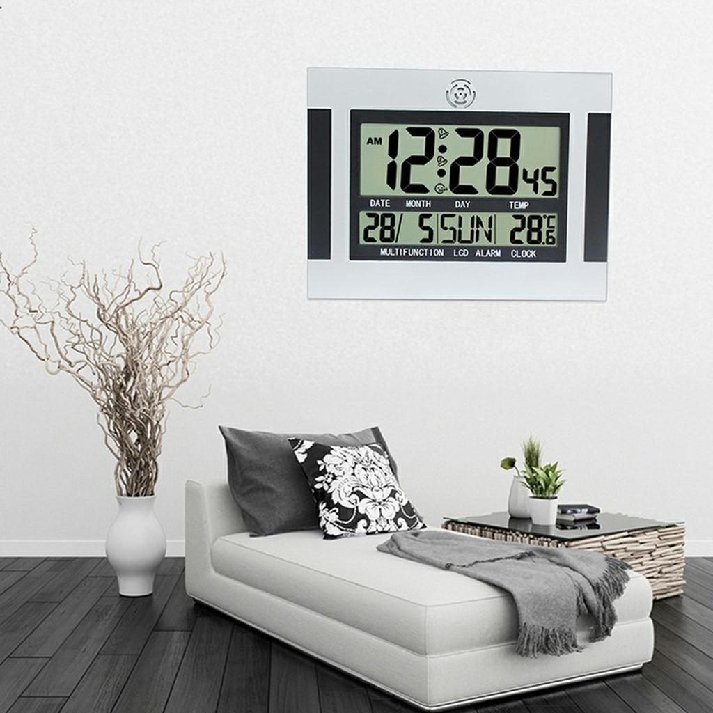 3X Large LCD Wall Clock Digital Clock with Date Temperature for Living Room