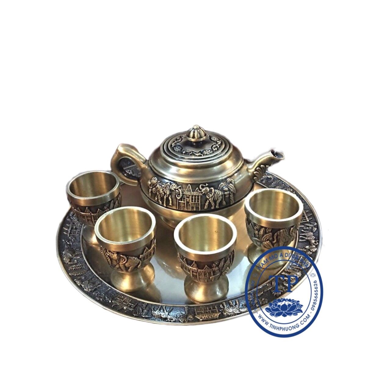 Bộ ấm trà Cúng bằng đồng hai màu KH607