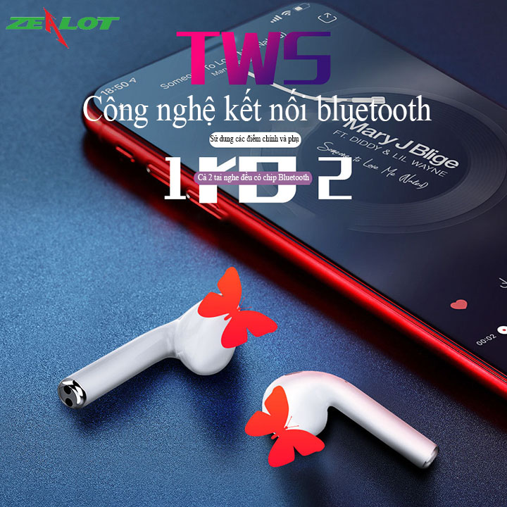 Tai nghe bluetooth Zealot không dây hàng chính hãng kết nối với điện thoại iphone,samsung,xiaomi dành cho cả nam và nữ