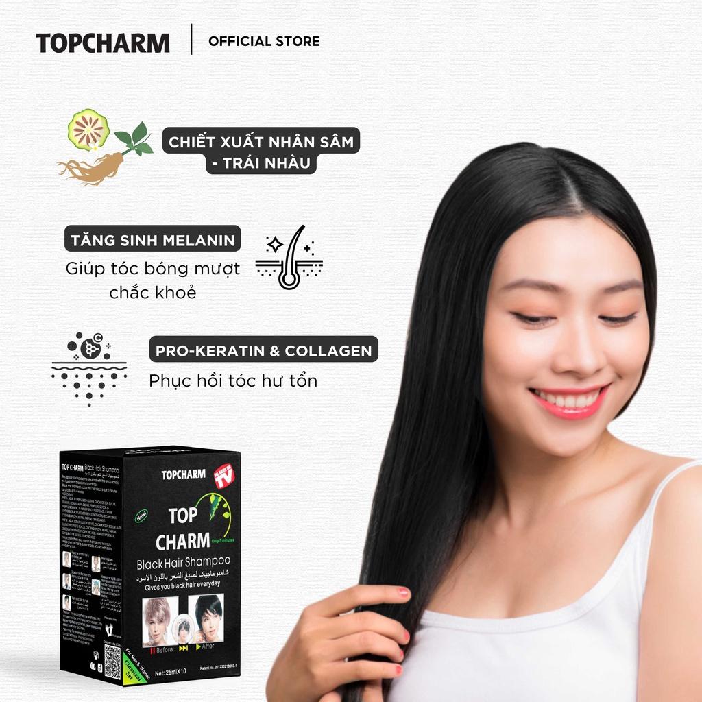 Dầu Gội Nhân Sâm Phủ Bạc Tóc Tại Nhà TOPCHARM - Phủ Bạc Đen Tóc, Gội Là Đen gói 25ml