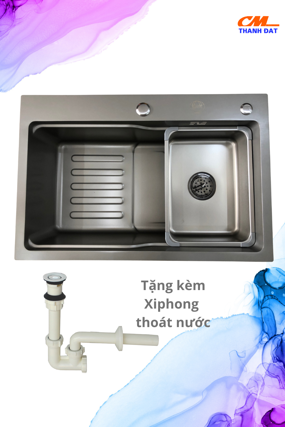 Chậu rửa chén loại 1 hố inox kích thước 68x45 cm