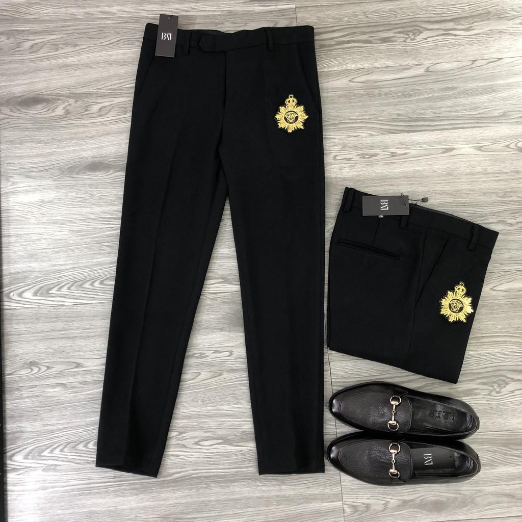 Quần Tây Đen Nam Mác Họa Tiết Thêu Kimsa ,Quần Âu Dáng Hàn Phom body Dáng Ôm, Ống Côn Vải Chống Nhăn,Không Bai Màu