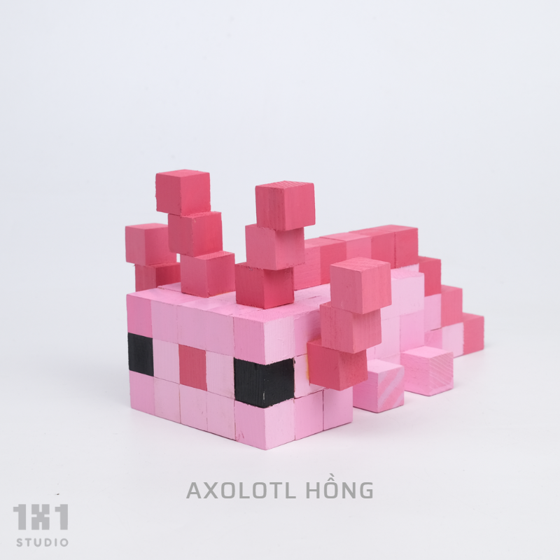 Mô hình Thú AXOLOTL Minecraft, Pet Figure Scale Làm Bằng Gỗ Handmade Hợp Decor Sưu Tập (Hồng/Pastel)