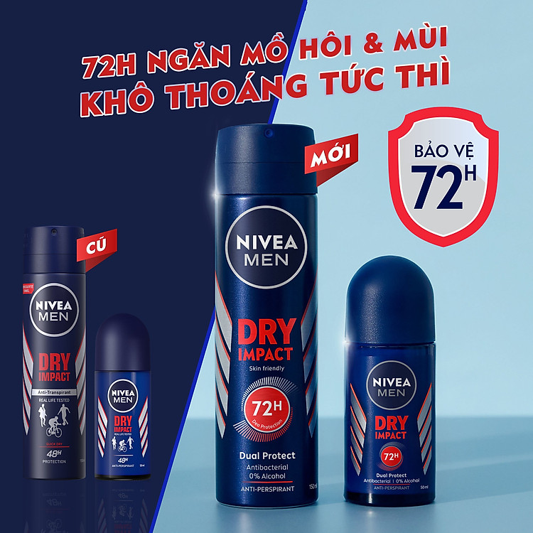 Lăn Ngăn Mùi NIVEA MEN Dry Impact Khô Thoáng (50ml) - 81610