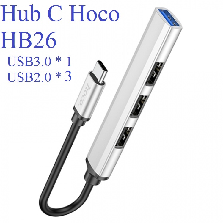 Hub / bộ chuyển đổi cổng type-C 4 in 1 hỗ trợ OTG cho laptop điện toại tablets Hoco HB26 - Hàng chính hãng