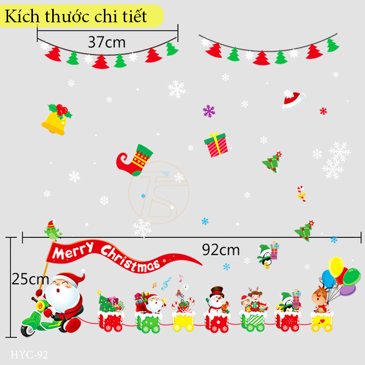Decal noel dán tĩnh điện trang trí cửa hàng thời trang, công ty văn phòng cho dịp giáng sinh, tết 2023