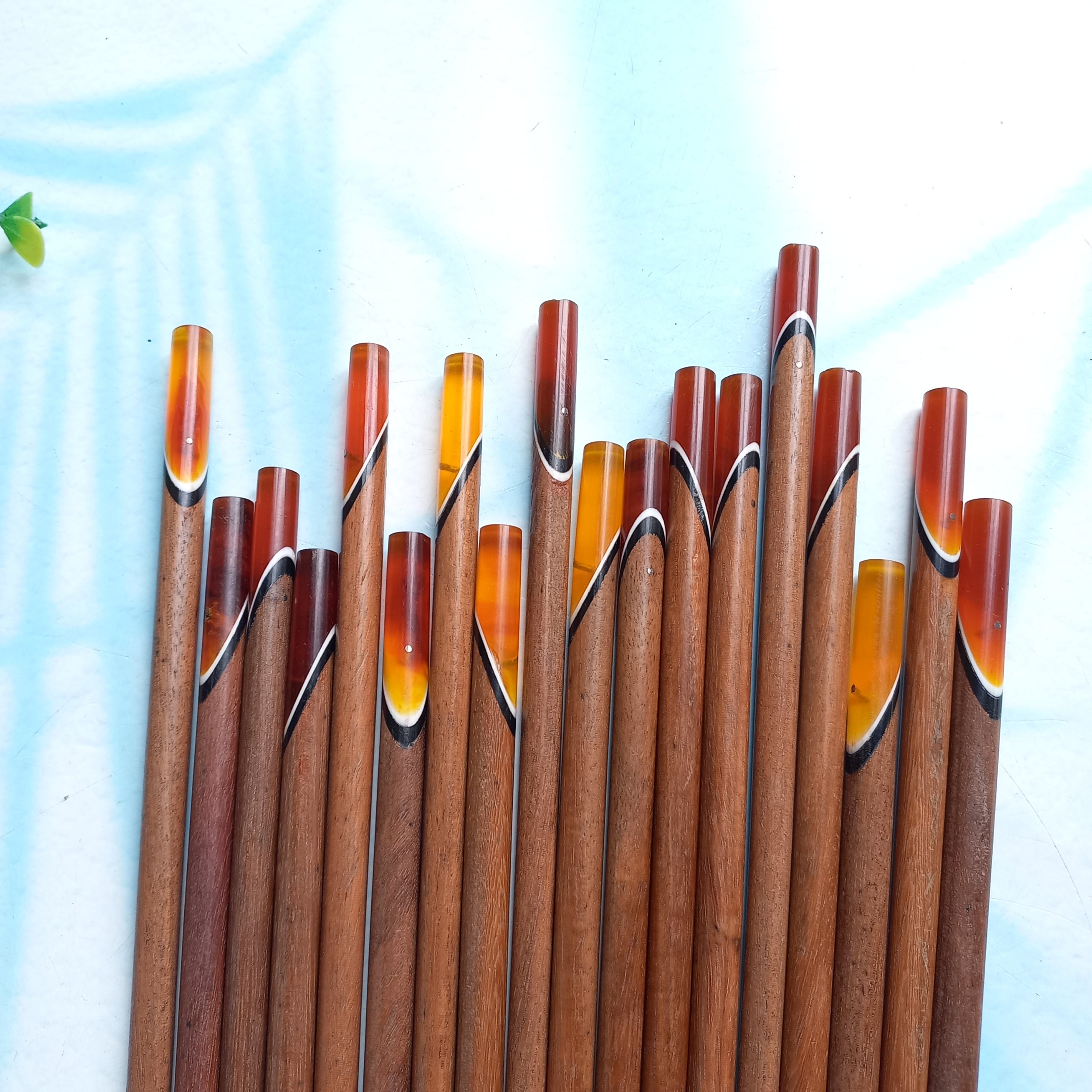 Đũa Gỗ Cẩm Đầu Khảm Màu Vàng Đẹp Mắt Độc Đáo, Đũa 23cm Ăn Cơm Decor Nhà Hàng Sang Trọng