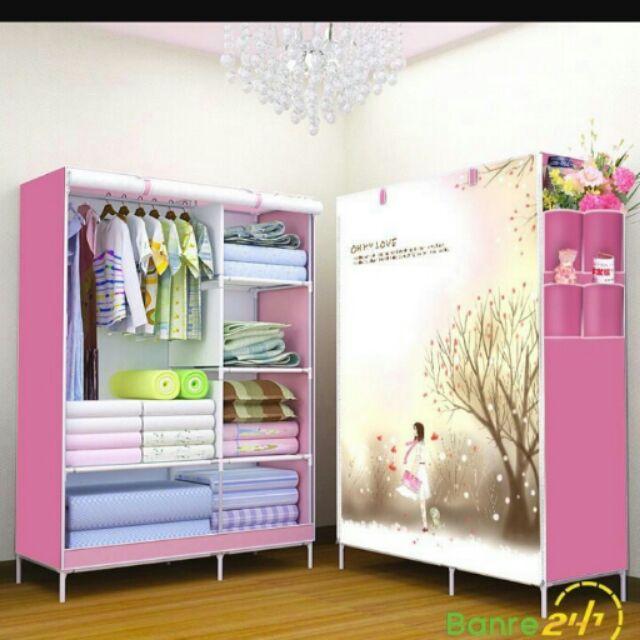 Tủ vải đựng quần áo 2 buồng 6 ngăn
