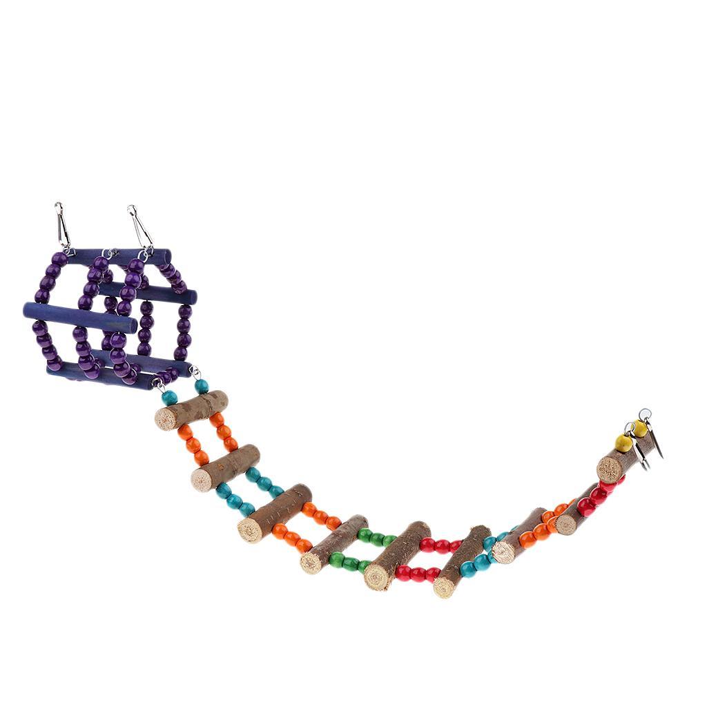 Colorful Hanging Climb Toy Parrot Hamster Wooden Ladder Swing Bridge