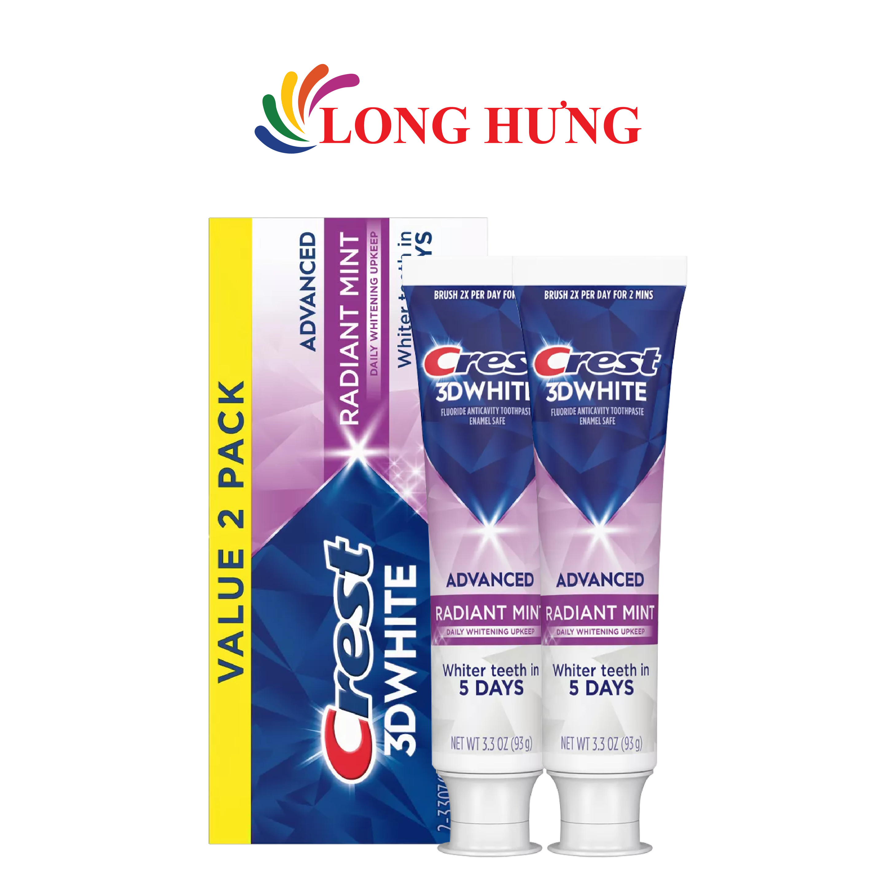 Combo kem đánh răng Crest 3D White Radiant Mint (93g x 2) - Hàng chính hãng
