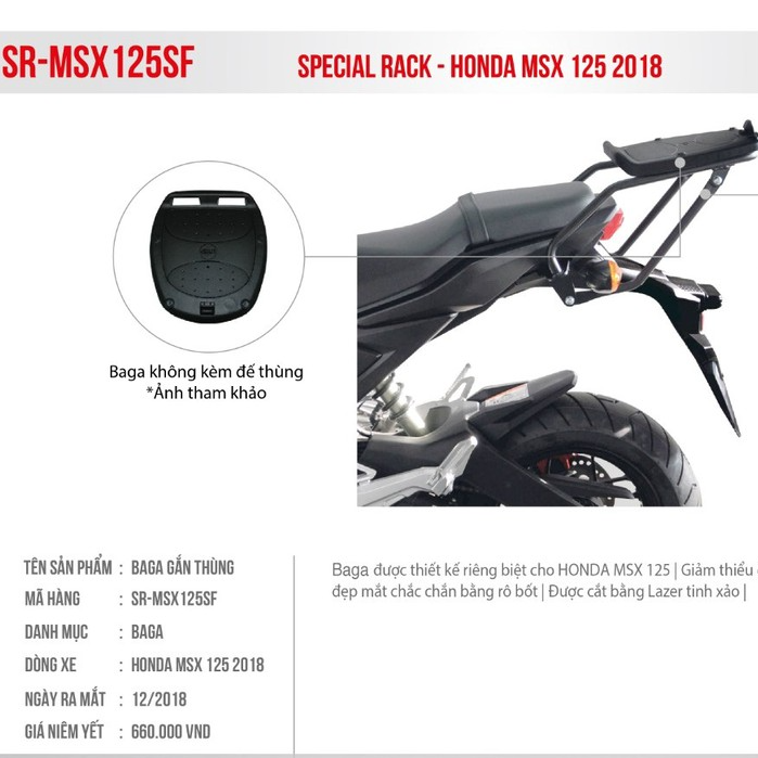 Baga Sau Givi Cho Xe MSX 125 SF 2018 Dùng Chở Đồ Và Lắp Thùng Sau Hàng Chính Hãng