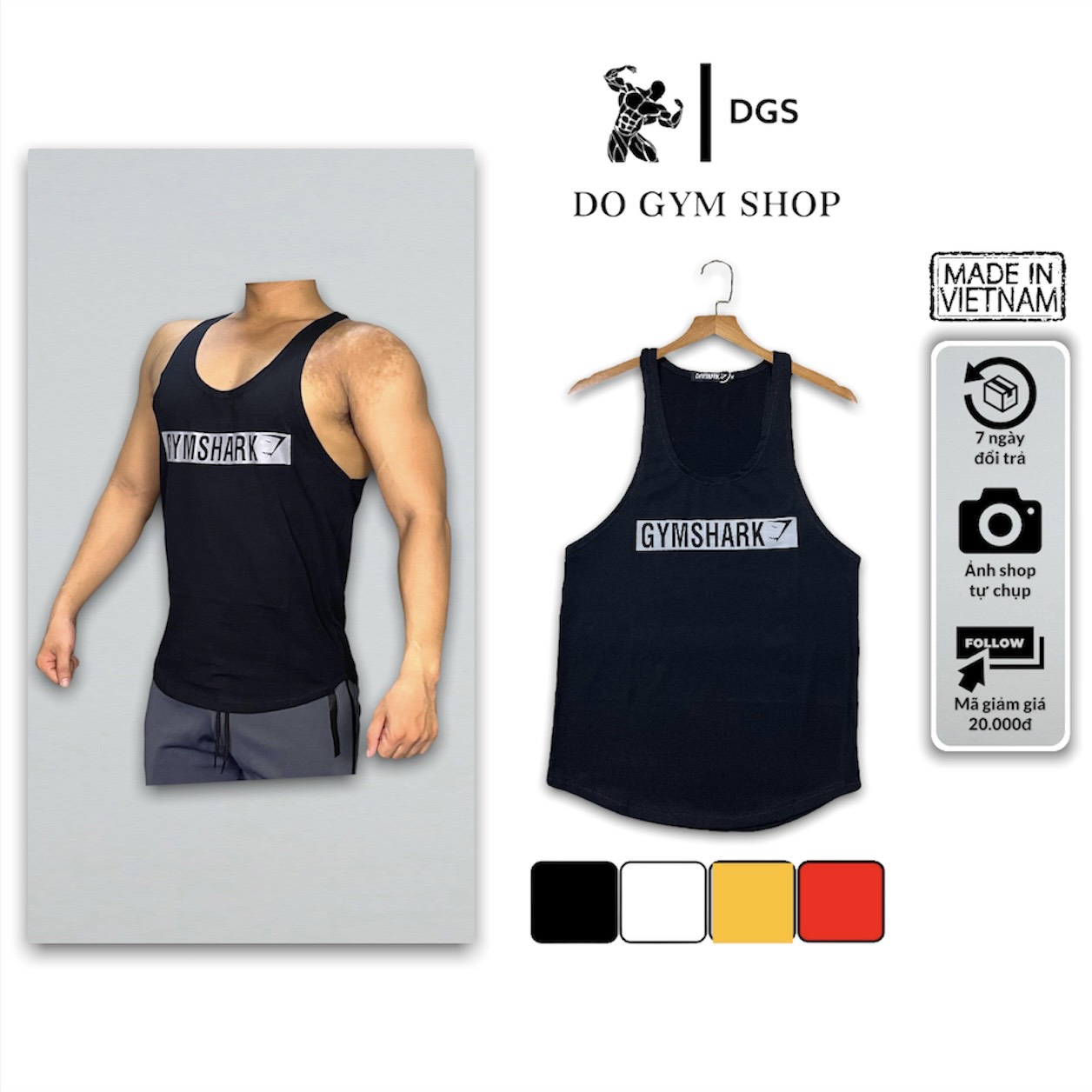 Áo 3 lỗ nam tập gym DO GYM SHOP form body đẹp, thun cotton thoáng mát