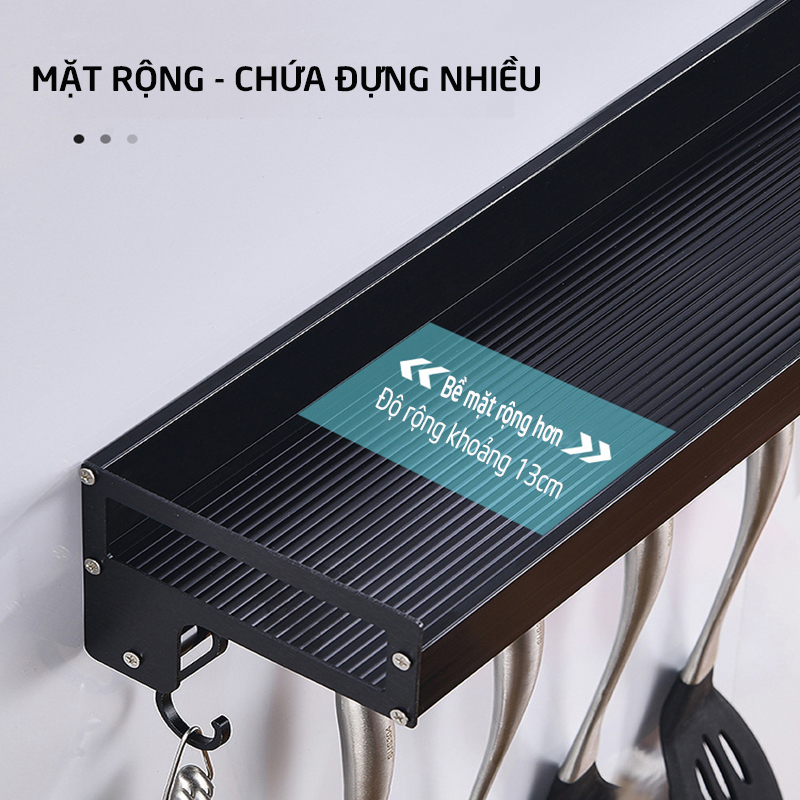 Kệ gia vị đa năng khoan hoặc dán tường có móc treo phụ kiện bếp cho gia đình, nhà hàng