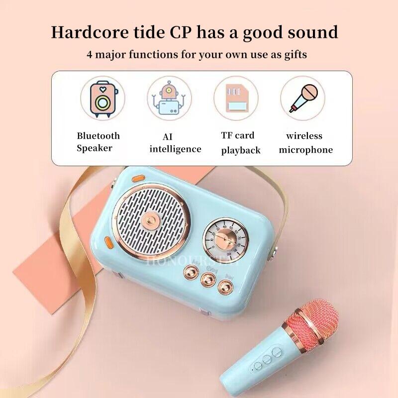 Loa bluetooth karaoke ngoài trời mini với loa siêu loãng micrô không dây Color: Dual Microphone