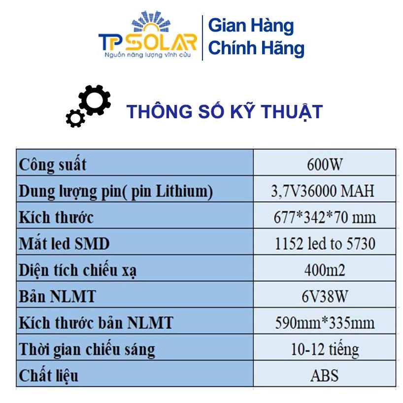 Đèn Đường Liền Thể 3 Mặt Năng Lượng Mặt Trời TP Solar TP-D600N Công Suất 600W Cảm Ứng Sáng Tối, Điều Khiển Từ Xa