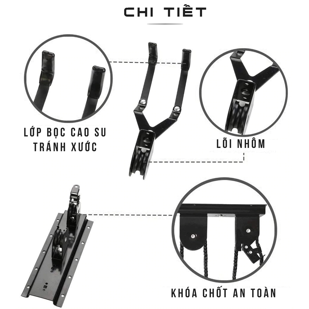 Bộ Móc Treo Xe Đạp Giúp Nâng Xe Đạp/ Vật Dụng Treo Lên Trần Nhà Gọn Gàng Với Móc Dây Ròng Rọc Polly Mai Lee